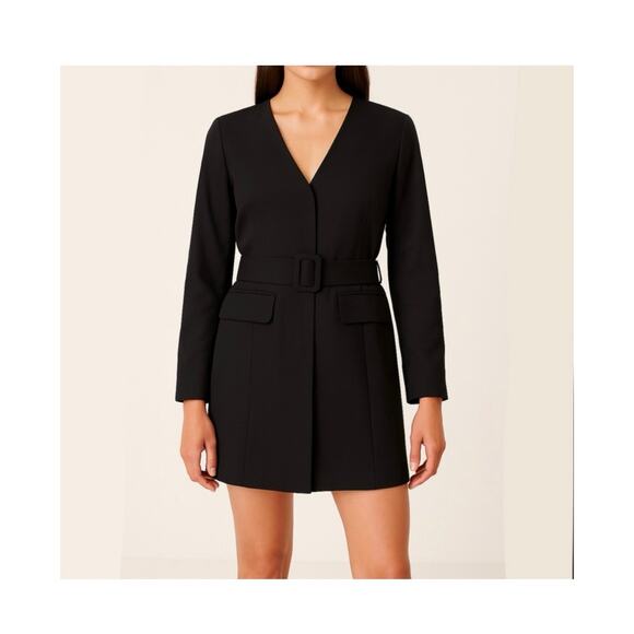 NWOT Abercrombie & Fitch Belted Blazer Mini Dress Size XS Gray Pinstripe Preppy - Picture 2 of 11